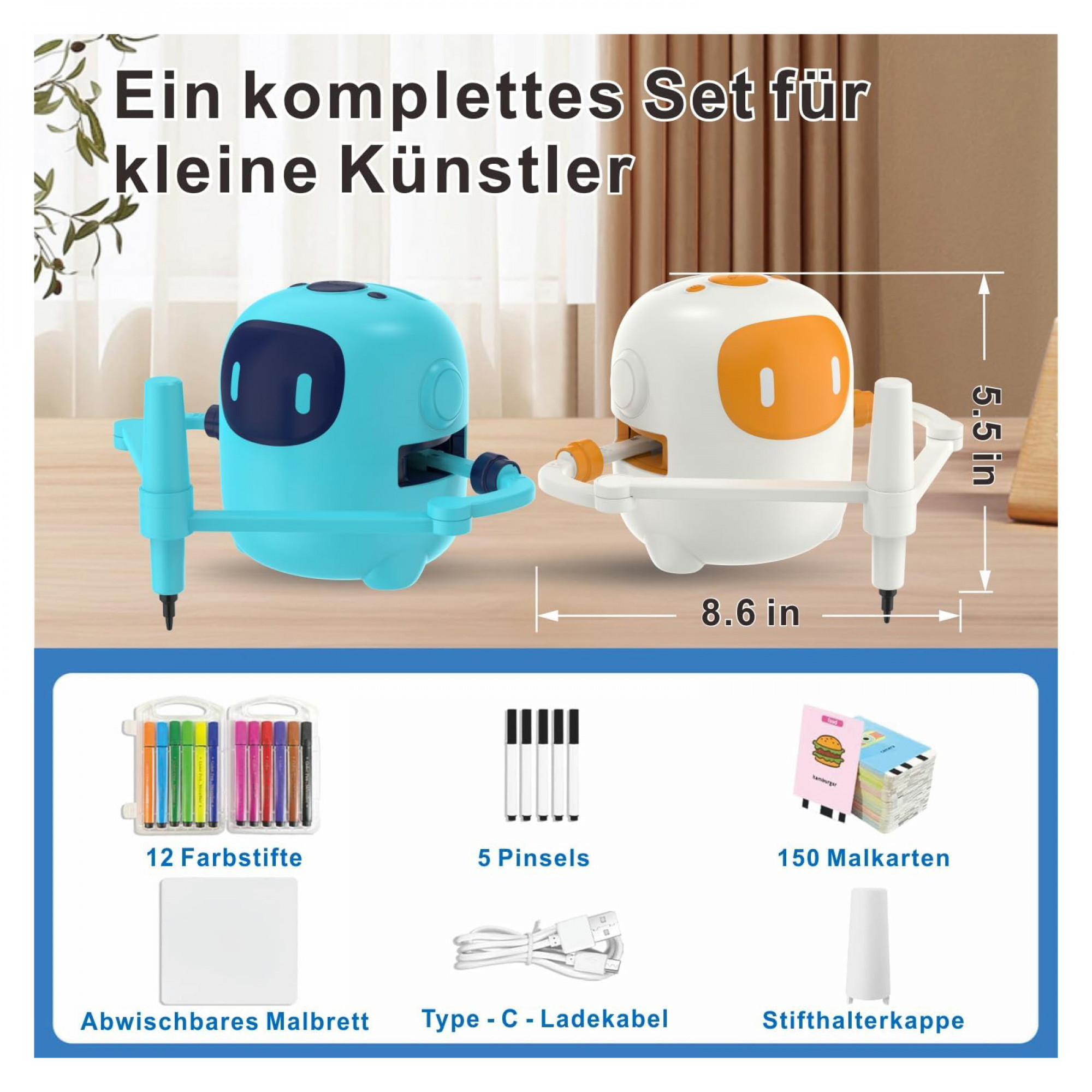 Інтерактивний Робот для малювання для дітей зі 150 картками для взаємодії та 17 кольоровими ручками